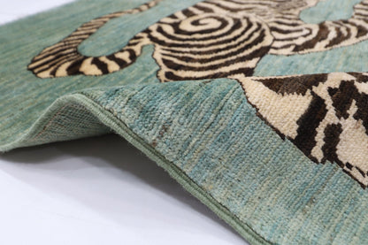 153 x 105 cm | Tiger Blue Oriental Area Rug Afghan Hand Knotted Veg Dye Wool carpet - ART WOOL CARPET