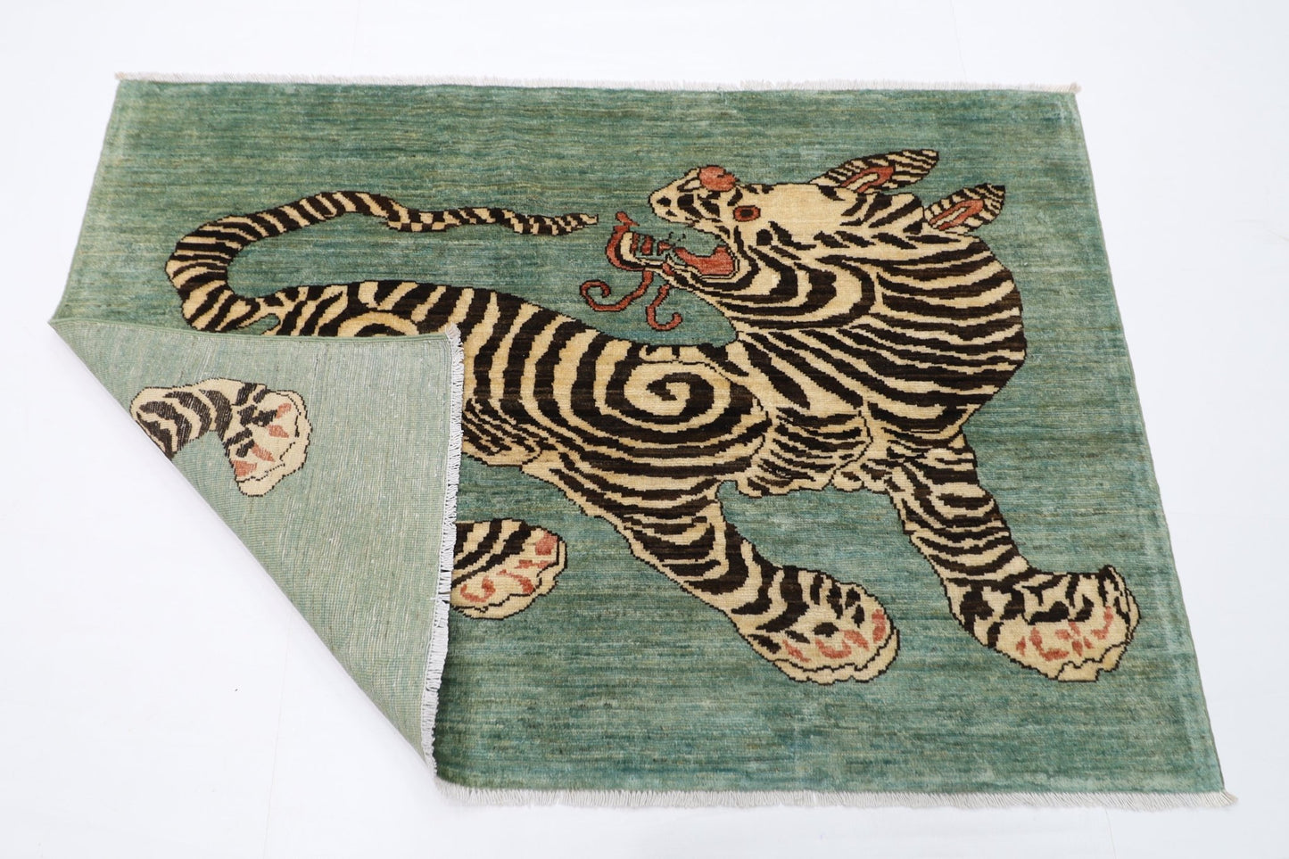 153 x 105 cm | Tiger Blue Oriental Area Rug Afghan Hand Knotted Veg Dye Wool carpet - ART WOOL CARPET