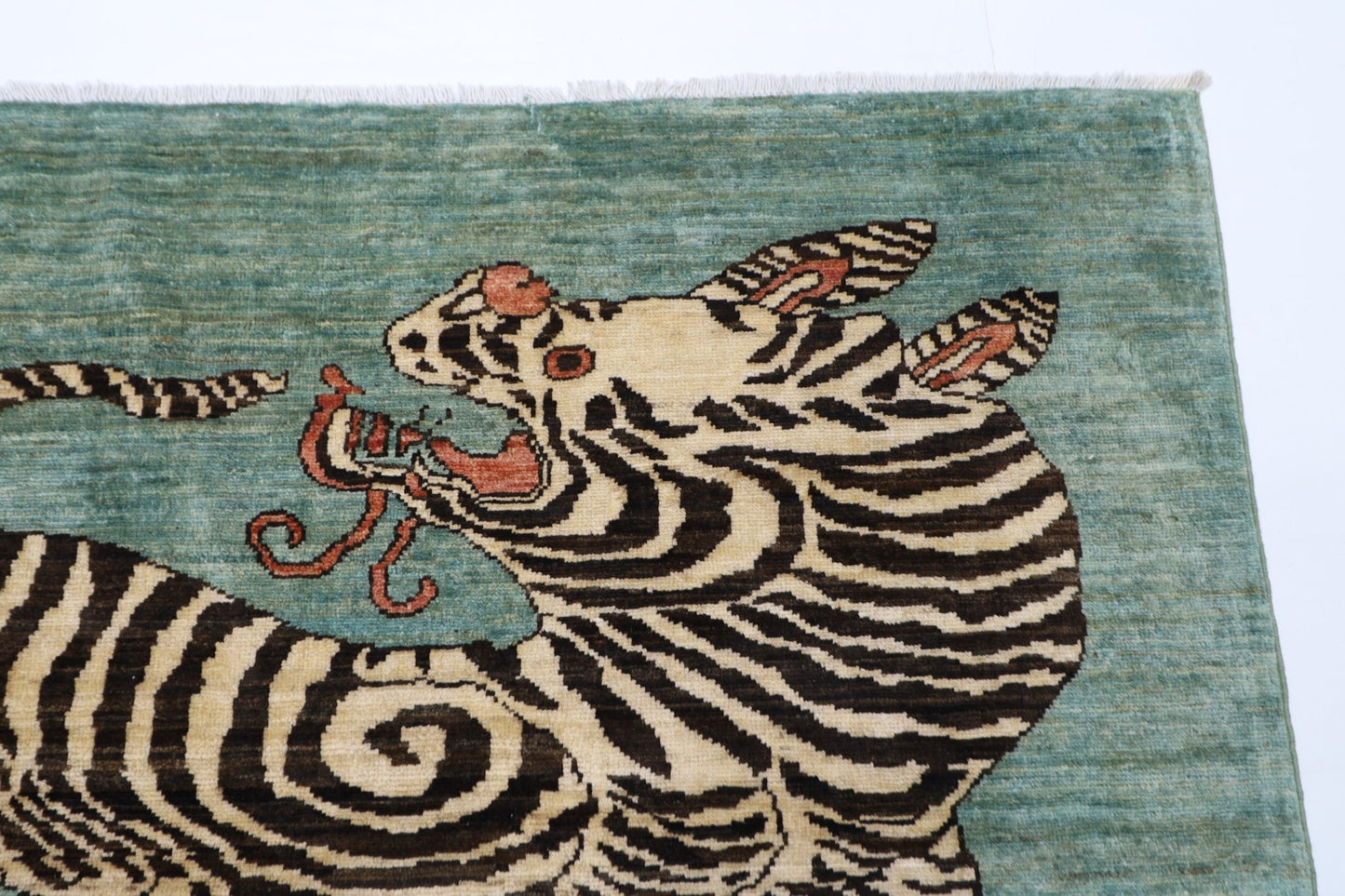 153 x 105 cm | Tiger Blue Oriental Area Rug Afghan Hand Knotted Veg Dye Wool carpet - ART WOOL CARPET