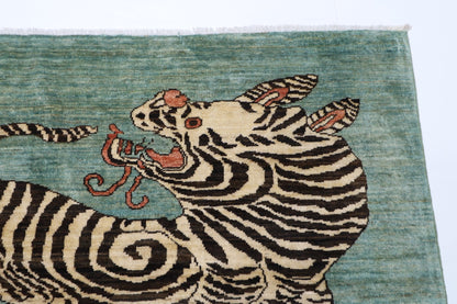 153 x 105 cm | Tiger Blue Oriental Area Rug Afghan Hand Knotted Veg Dye Wool carpet - ART WOOL CARPET