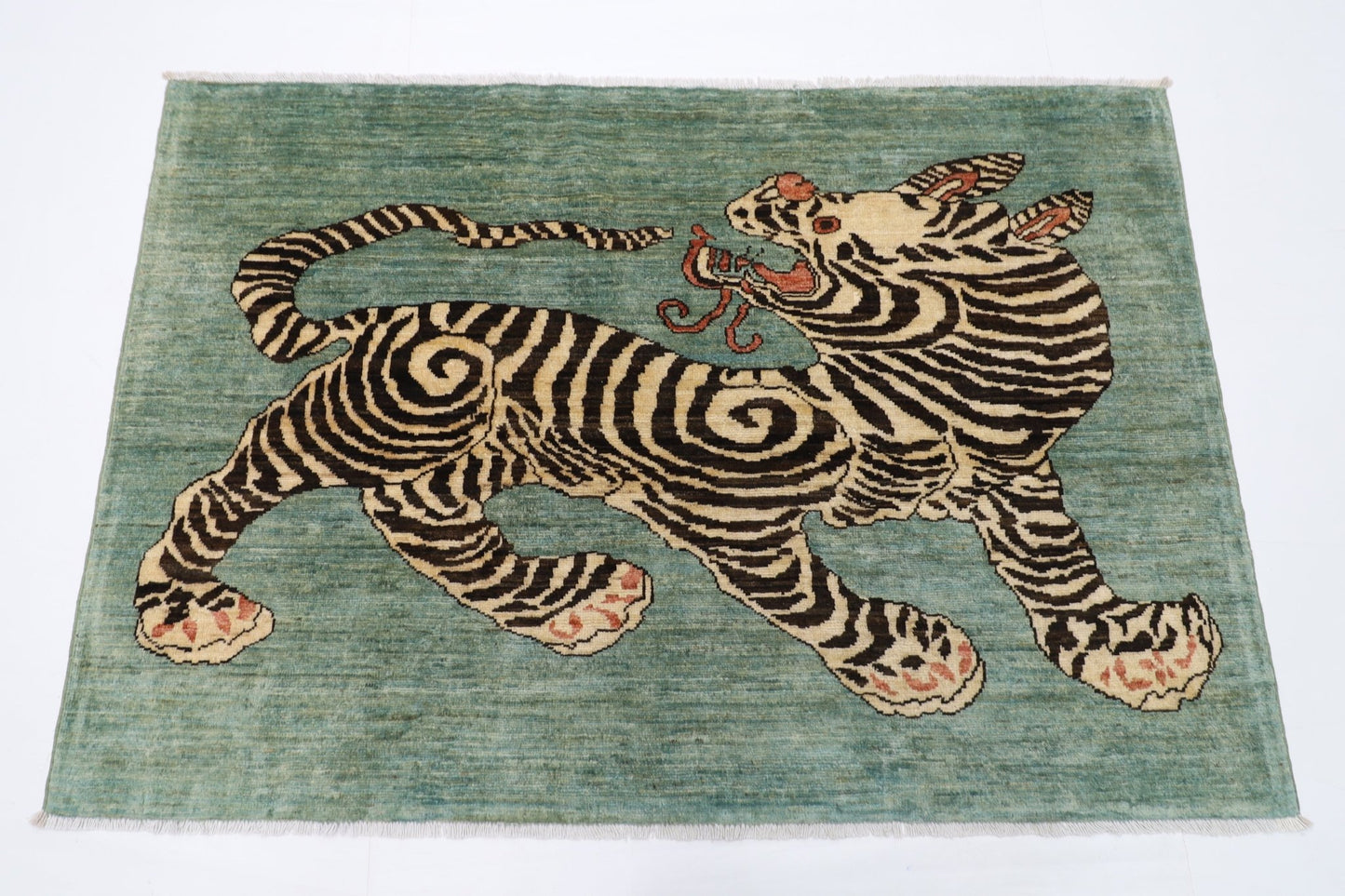 153 x 105 cm | Tiger Blue Oriental Area Rug Afghan Hand Knotted Veg Dye Wool carpet - ART WOOL CARPET