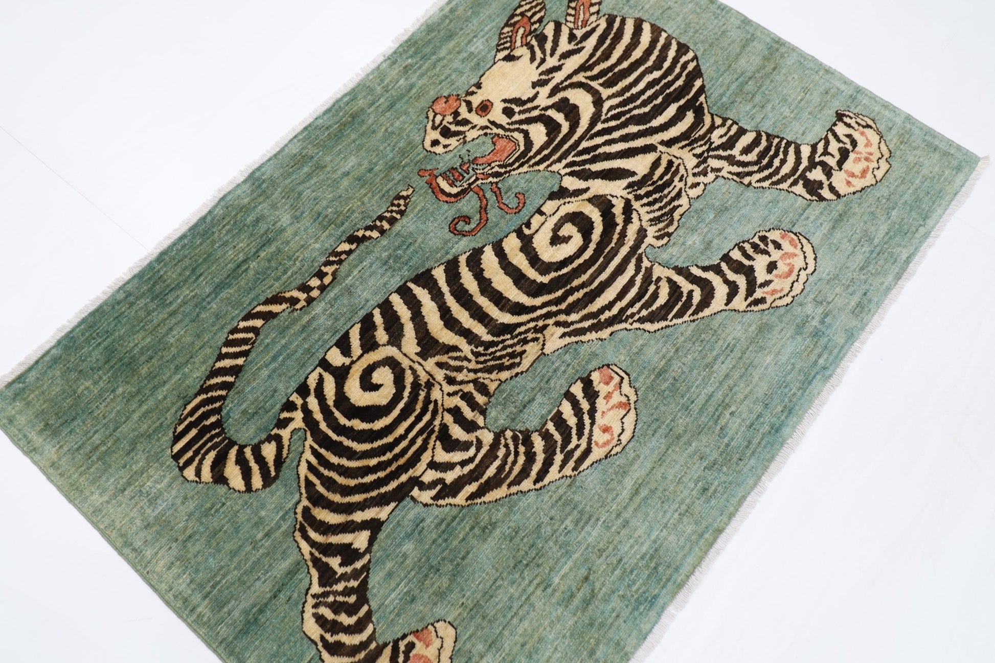 153 x 105 cm | Tiger Blue Oriental Area Rug Afghan Hand Knotted Veg Dye Wool carpet - ART WOOL CARPET