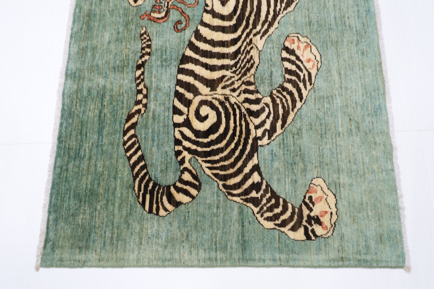153 x 105 cm | Tiger Blue Oriental Area Rug Afghan Hand Knotted Veg Dye Wool carpet - ART WOOL CARPET