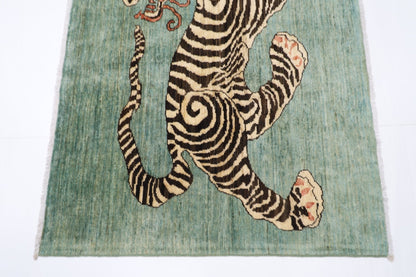 153 x 105 cm | Tiger Blue Oriental Area Rug Afghan Hand Knotted Veg Dye Wool carpet - ART WOOL CARPET