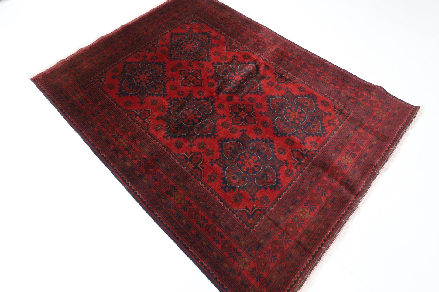 153 x 202 cm | Bokhara Red Oriental Area Rug Afghan Hand Knotted Wool carpet - ART WOOL CARPET