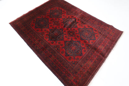 153 x 202 cm | Bokhara Red Oriental Area Rug Afghan Hand Knotted Wool carpet - ART WOOL CARPET