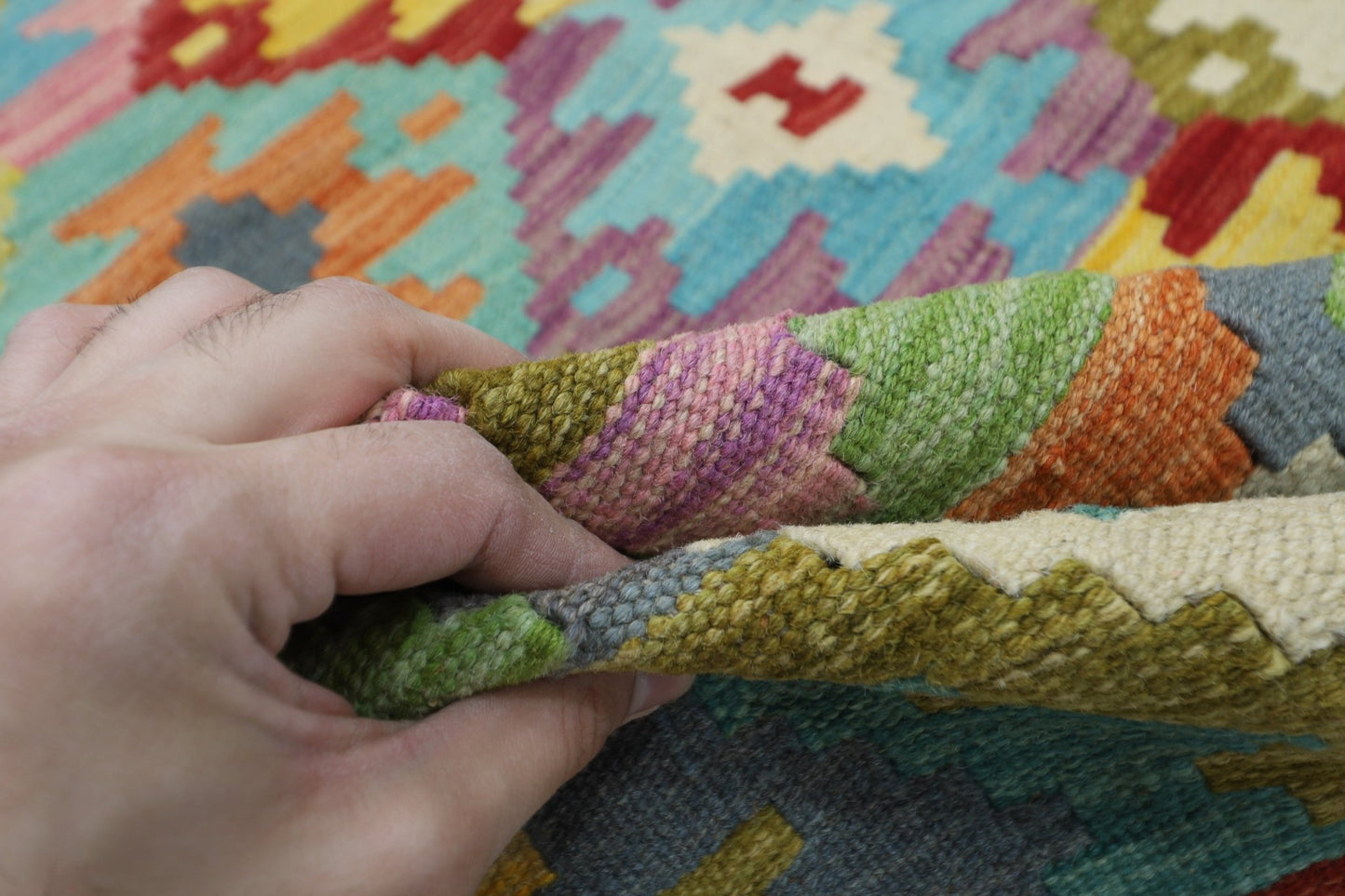 154 x 197 cm | Multicolor Wool Kilim Area Traditional Hand Woven Oriental Carpet - ART WOOL CARPET