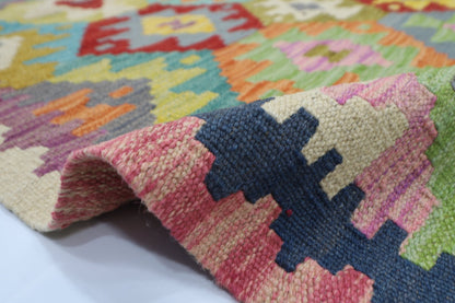 154 x 197 cm | Multicolor Wool Kilim Area Traditional Hand Woven Oriental Carpet - ART WOOL CARPET