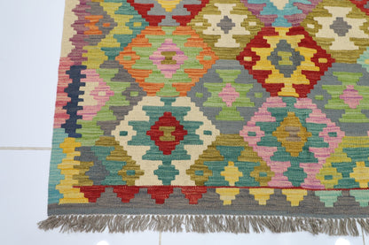 154 x 197 cm | Multicolor Wool Kilim Area Traditional Hand Woven Oriental Carpet - ART WOOL CARPET