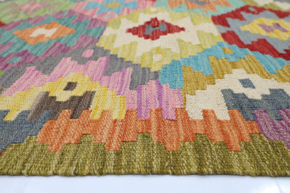 154 x 197 cm | Multicolor Wool Kilim Area Traditional Hand Woven Oriental Carpet - ART WOOL CARPET
