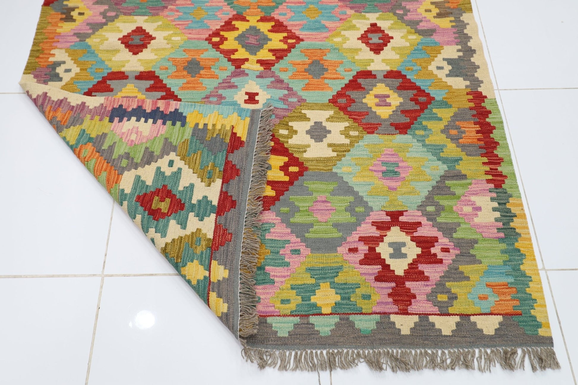 154 x 197 cm | Multicolor Wool Kilim Area Traditional Hand Woven Oriental Carpet - ART WOOL CARPET