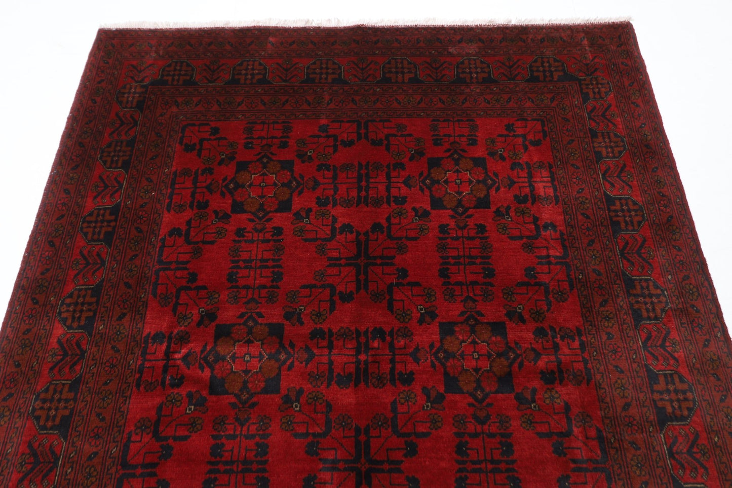 154 x 201 cm | Bokhara Red Oriental Area Rug Afghan Hand Knotted Wool carpet - ART WOOL CARPET