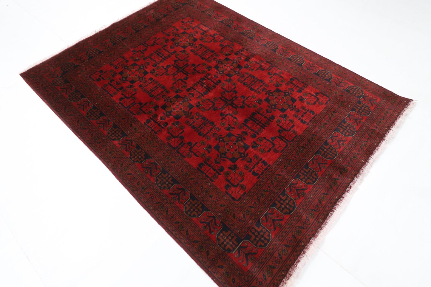 154 x 201 cm | Bokhara Red Oriental Area Rug Afghan Hand Knotted Wool carpet - ART WOOL CARPET