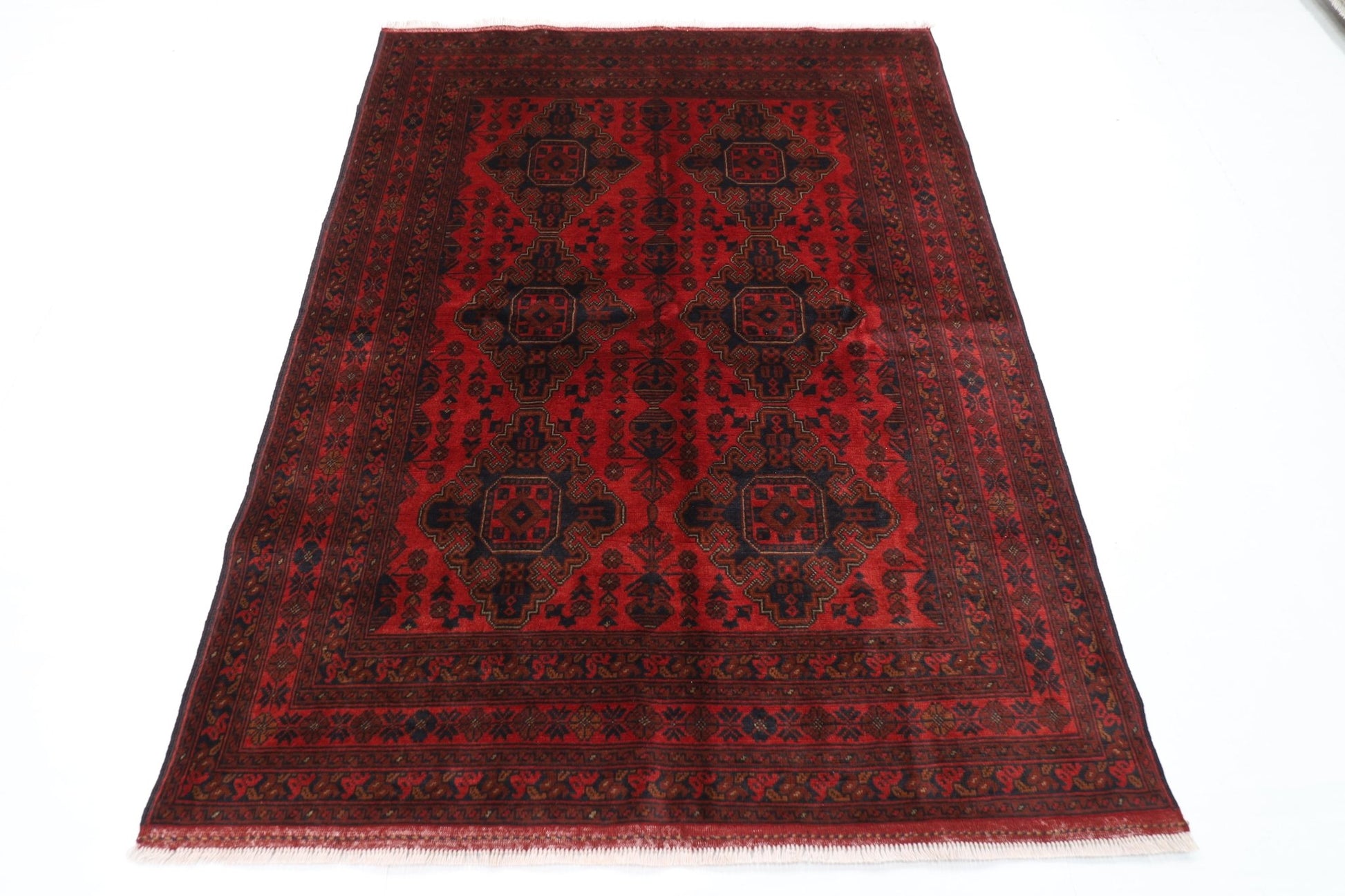 154 x 203 cm | Bokhara Red Oriental Area Rug Afghan Hand Knotted Wool carpet - ART WOOL CARPET
