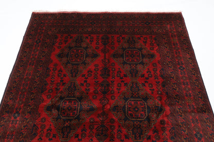 154 x 203 cm | Bokhara Red Oriental Area Rug Afghan Hand Knotted Wool carpet - ART WOOL CARPET