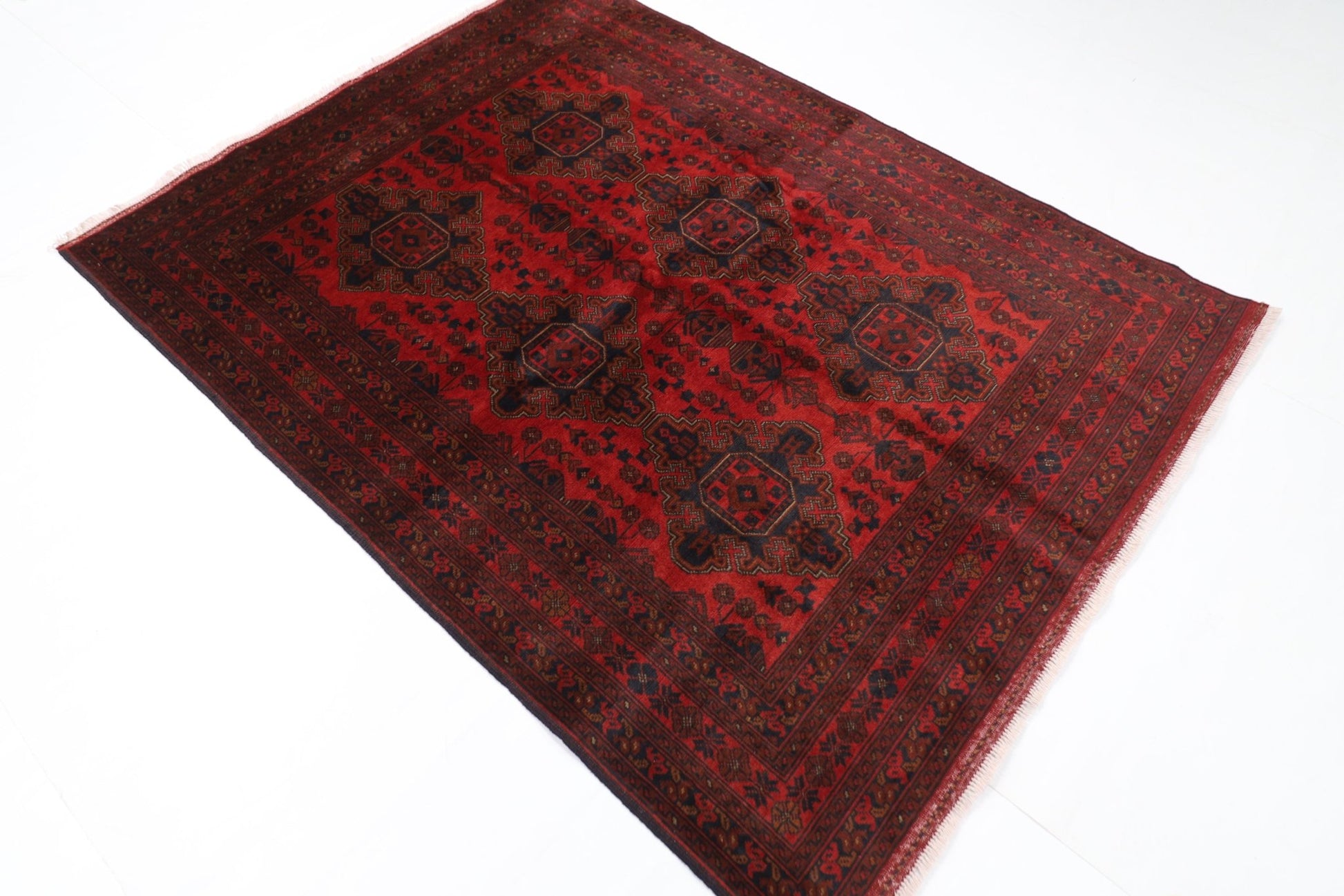 154 x 203 cm | Bokhara Red Oriental Area Rug Afghan Hand Knotted Wool carpet - ART WOOL CARPET