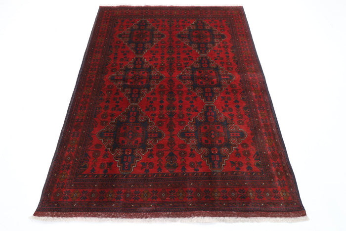 154 x 203 cm | Geometric Red Oriental Area Rug Afghan Hand Knotted Wool carpet