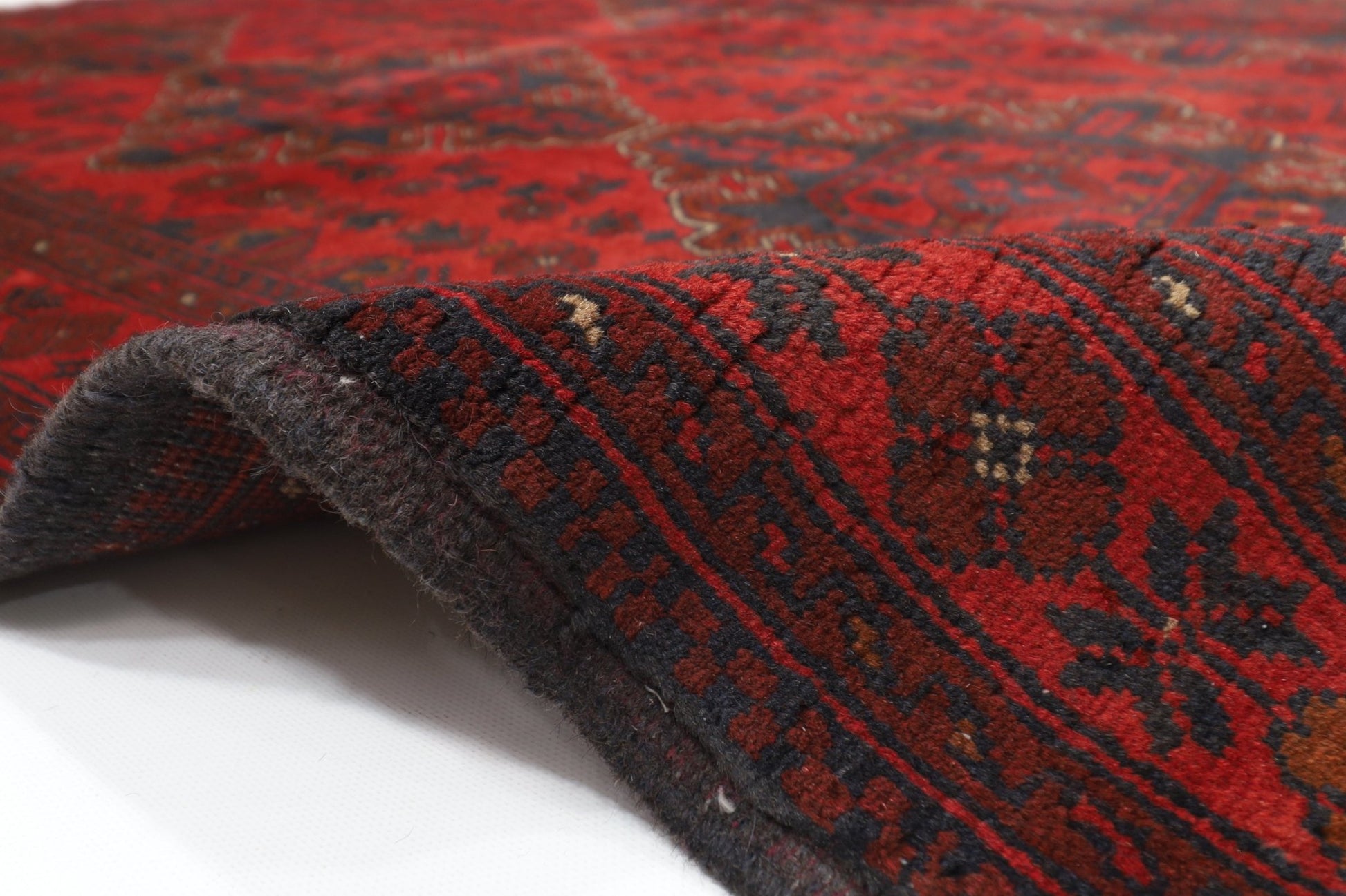 154 x 203 cm | Geometric Red Oriental Area Rug Afghan Hand Knotted Wool carpet - ART WOOL CARPET