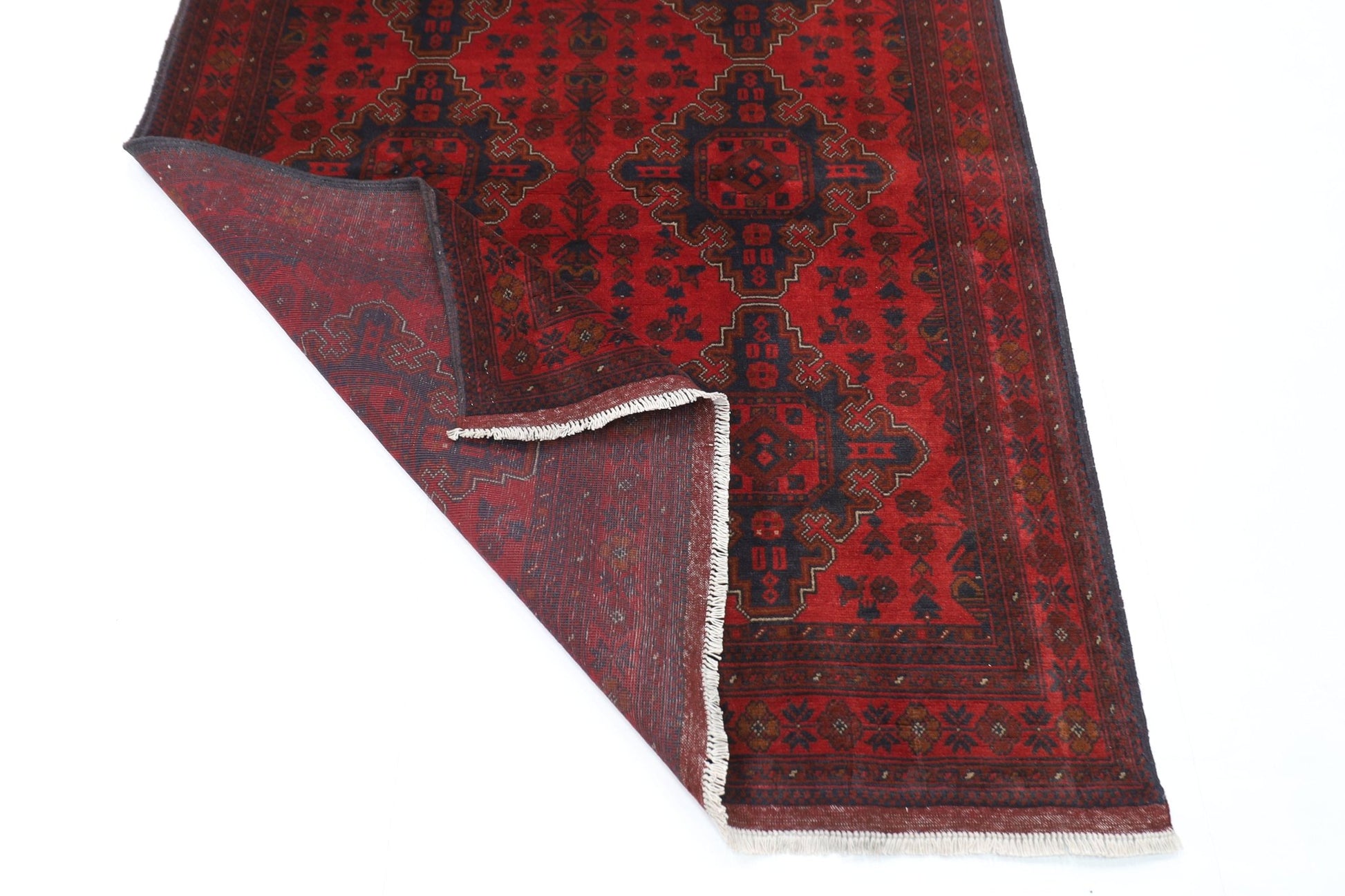 154 x 203 cm | Geometric Red Oriental Area Rug Afghan Hand Knotted Wool carpet - ART WOOL CARPET