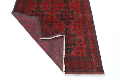 154 x 203 cm | Geometric Red Oriental Area Rug Afghan Hand Knotted Wool carpet - ART WOOL CARPET