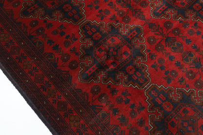 154 x 203 cm | Geometric Red Oriental Area Rug Afghan Hand Knotted Wool carpet - ART WOOL CARPET
