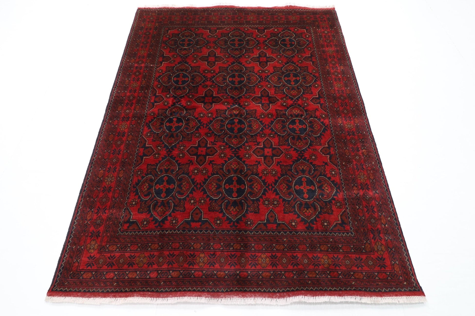 154 x 204 cm | Bokhara Red Oriental Area Rug Afghan Hand Knotted Wool carpet - ART WOOL CARPET