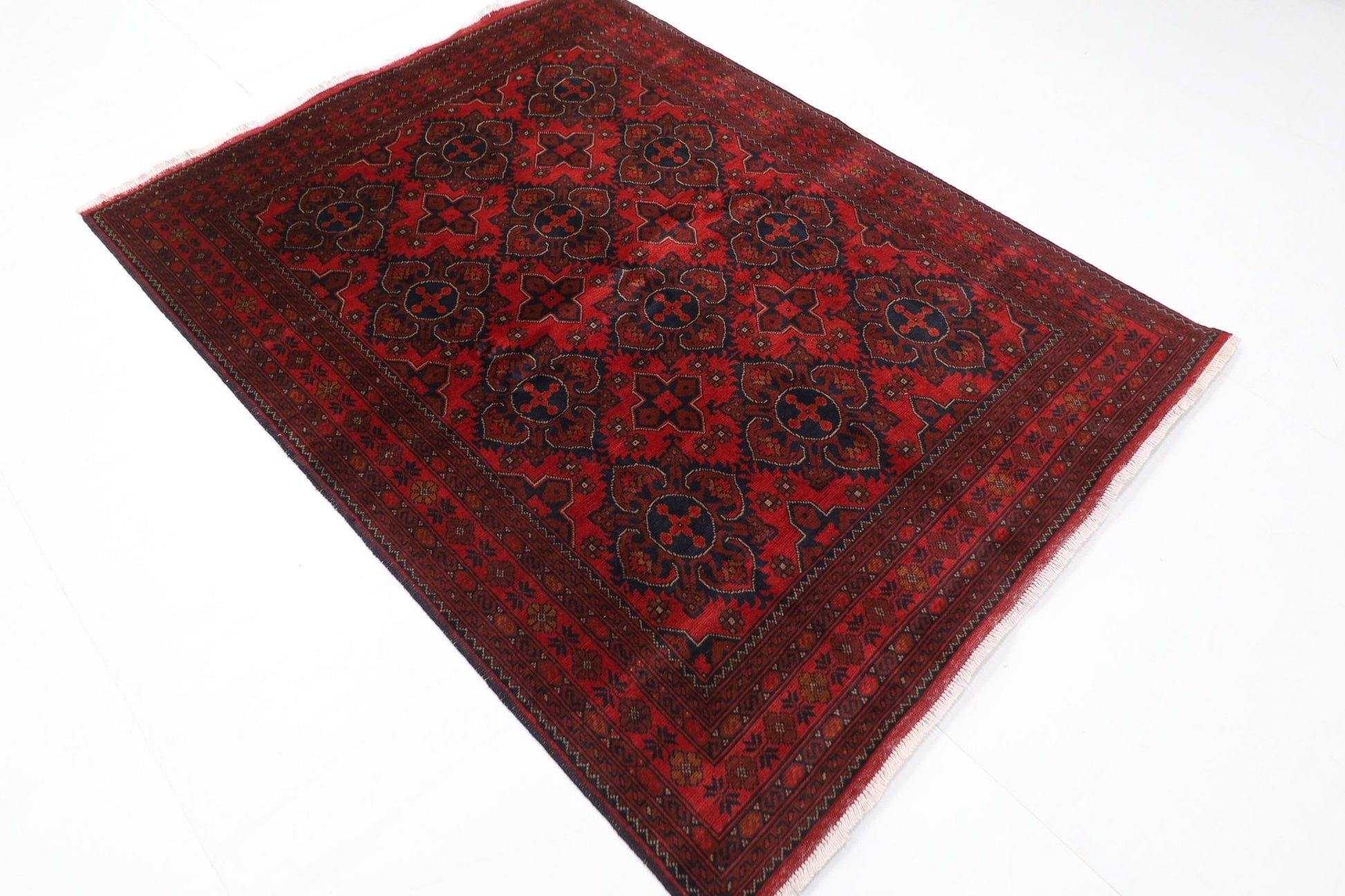 154 x 204 cm | Bokhara Red Oriental Area Rug Afghan Hand Knotted Wool carpet - ART WOOL CARPET