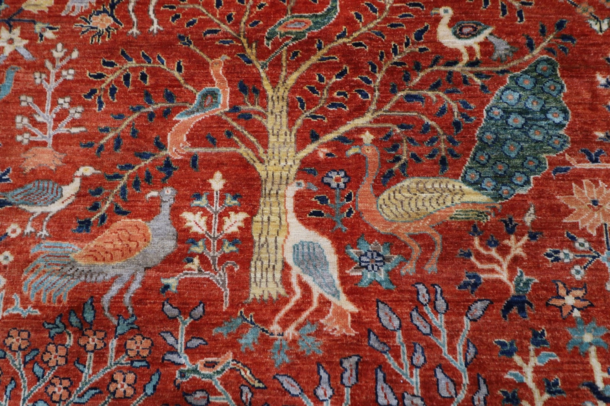 155 x 200 cm | Birds Orange Area Rug Afghan Hand Knotted veg Dye Wool carpet - ART WOOL CARPET