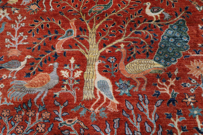 155 x 200 cm | Birds Orange Area Rug Afghan Hand Knotted veg Dye Wool carpet - ART WOOL CARPET