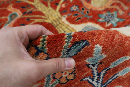 155 x 200 cm | Birds Orange Area Rug Afghan Hand Knotted veg Dye Wool carpet - ART WOOL CARPET
