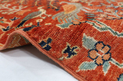 155 x 200 cm | Birds Orange Area Rug Afghan Hand Knotted veg Dye Wool carpet - ART WOOL CARPET