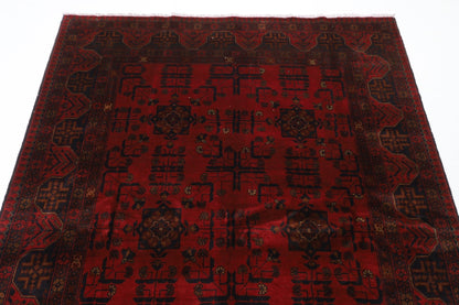 157 x 200 cm | Bokhara Red Oriental Area Rug Afghan Hand Knotted Wool carpet - ART WOOL CARPET