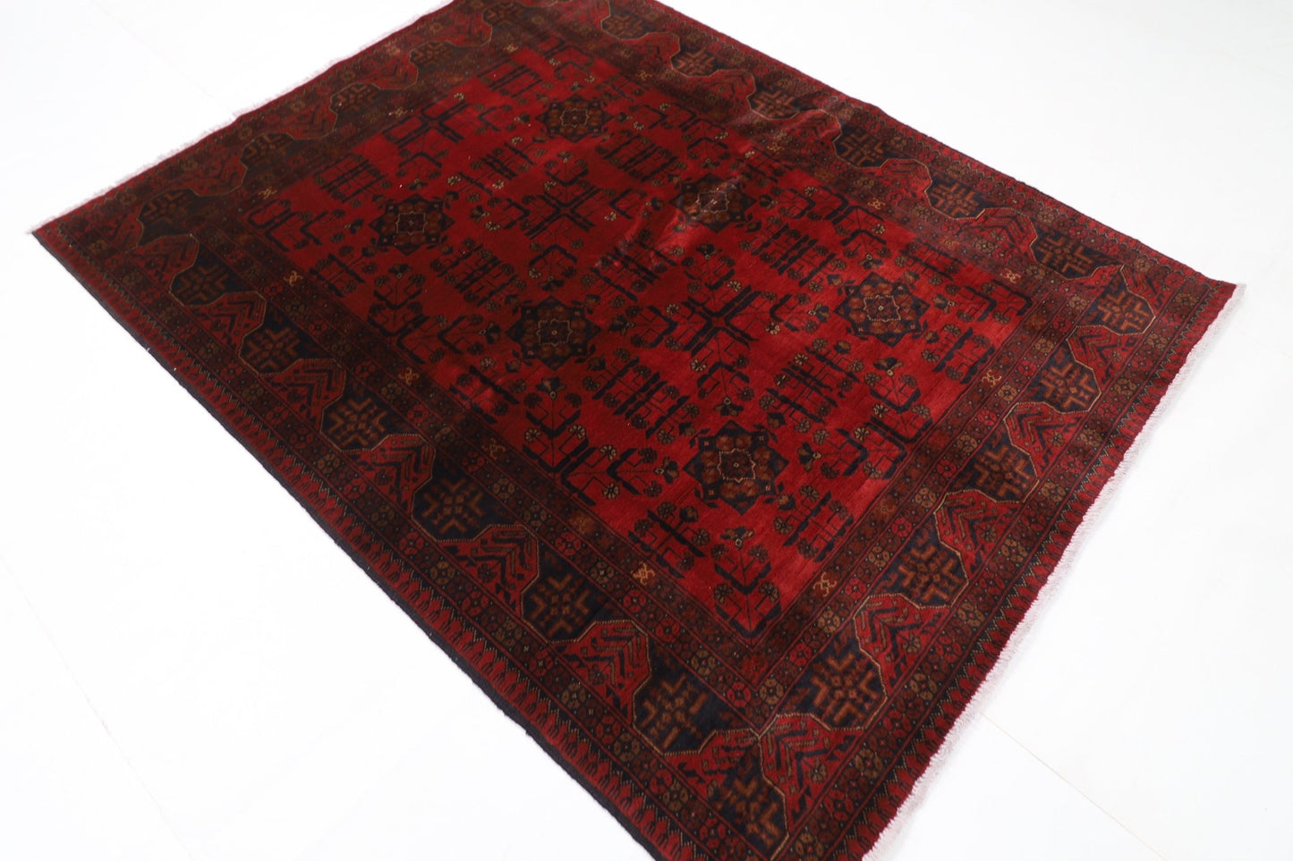 157 x 200 cm | Bokhara Red Oriental Area Rug Afghan Hand Knotted Wool carpet - ART WOOL CARPET