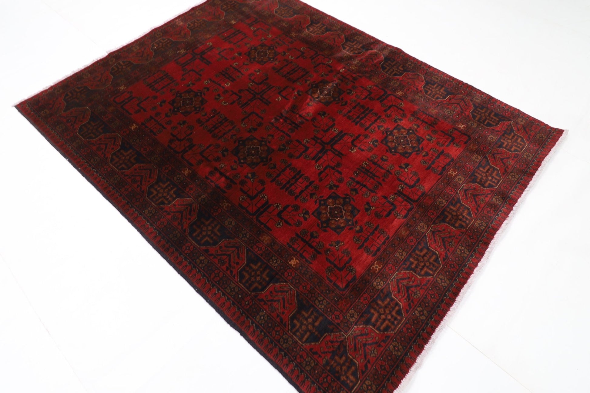 157 x 200 cm | Bokhara Red Oriental Area Rug Afghan Hand Knotted Wool carpet - ART WOOL CARPET