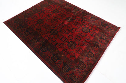 157 x 200 cm | Bokhara Red Oriental Area Rug Afghan Hand Knotted Wool carpet - ART WOOL CARPET