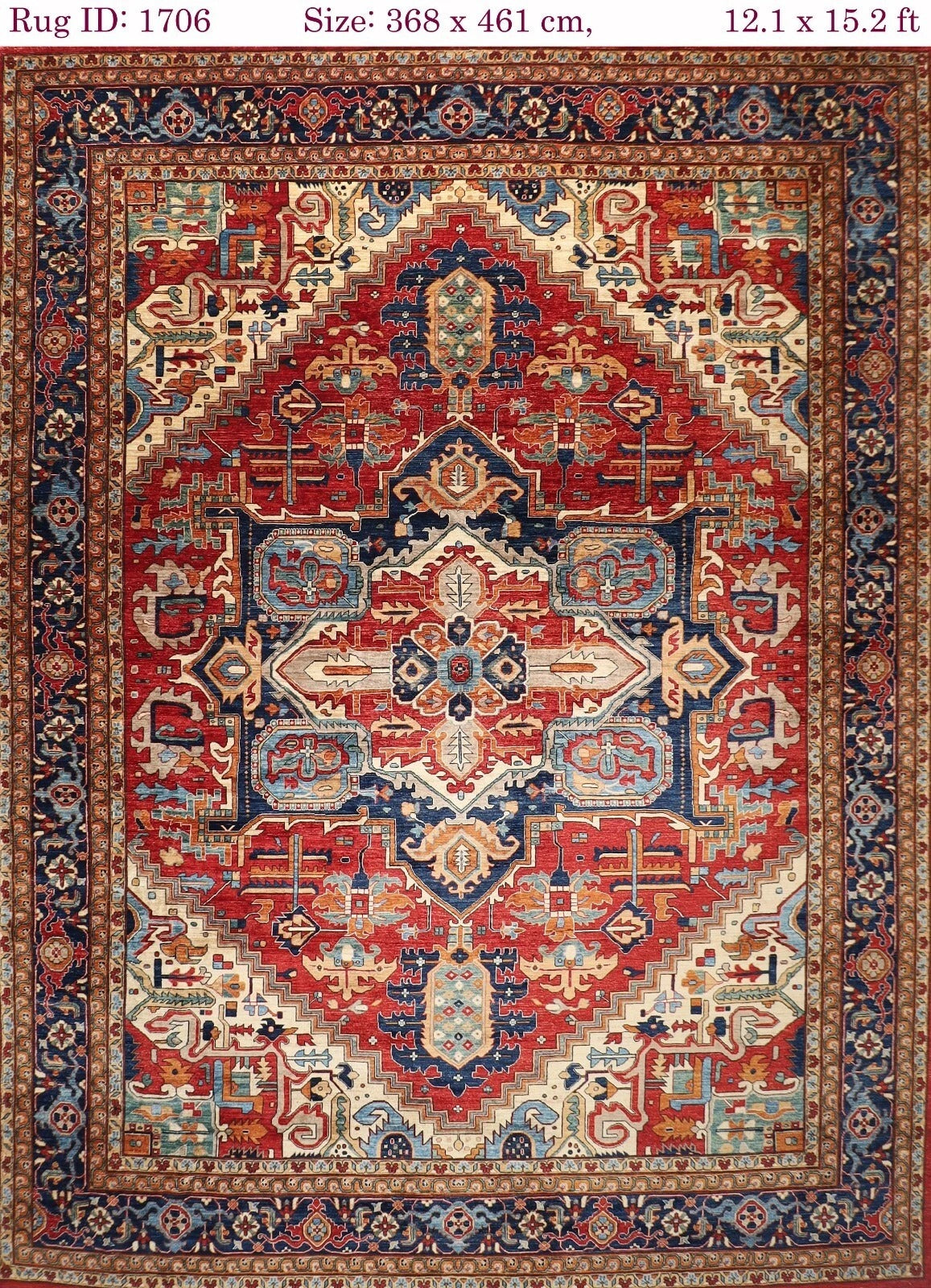 368 x 461 cm | Afghan Heriz Red Handmade Large Size Area Rug Hand Knotted Carpet Living Room Rug