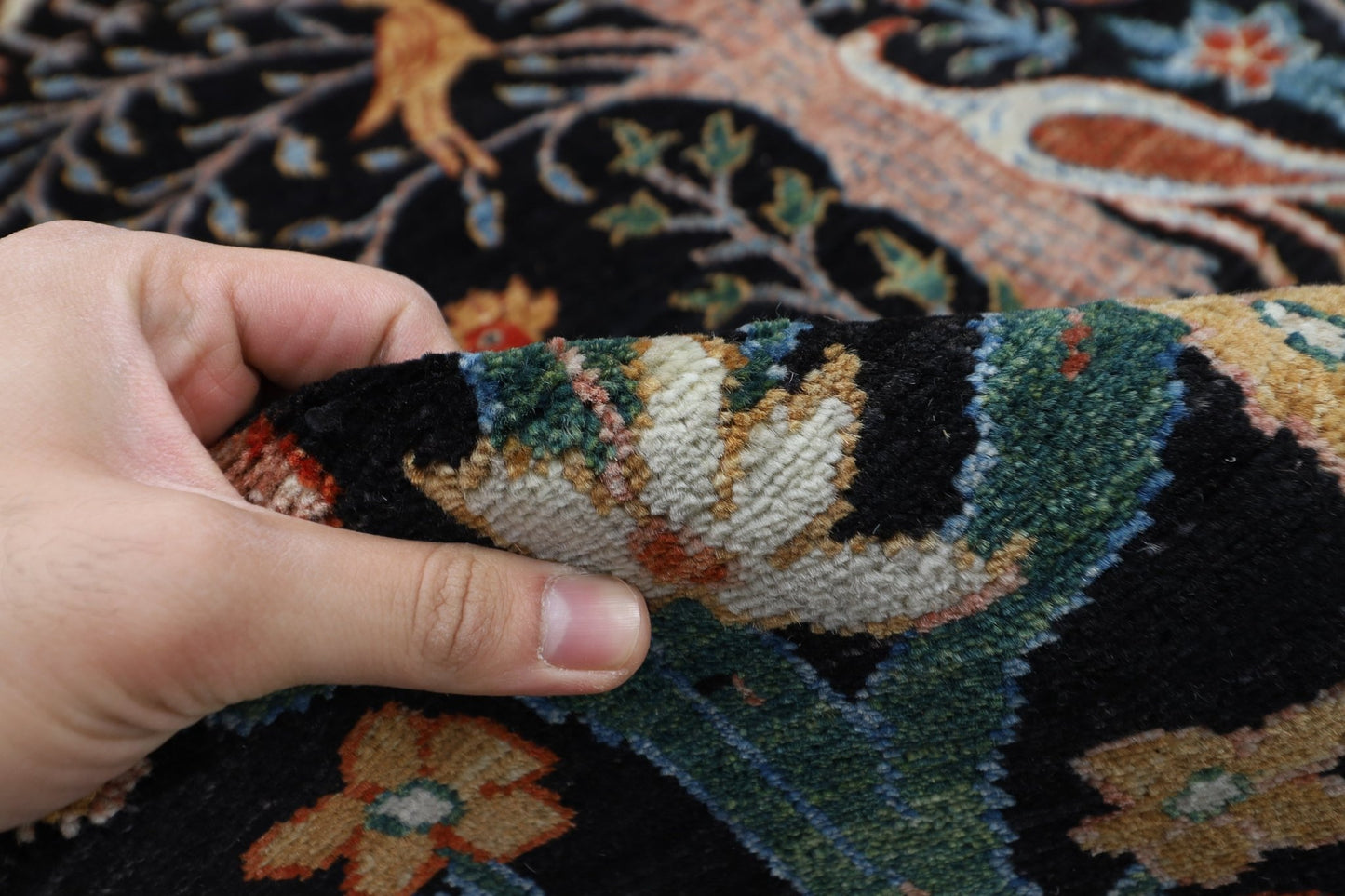 176 x 248 cm | Birds Black Area Rug Afghan Hand Knotted veg Dye Wool carpet - ART WOOL CARPET