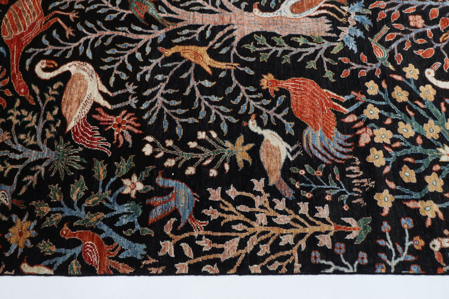 176 x 248 cm | Birds Black Area Rug Afghan Hand Knotted veg Dye Wool carpet - ART WOOL CARPET