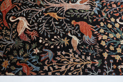 176 x 248 cm | Birds Black Area Rug Afghan Hand Knotted veg Dye Wool carpet - ART WOOL CARPET