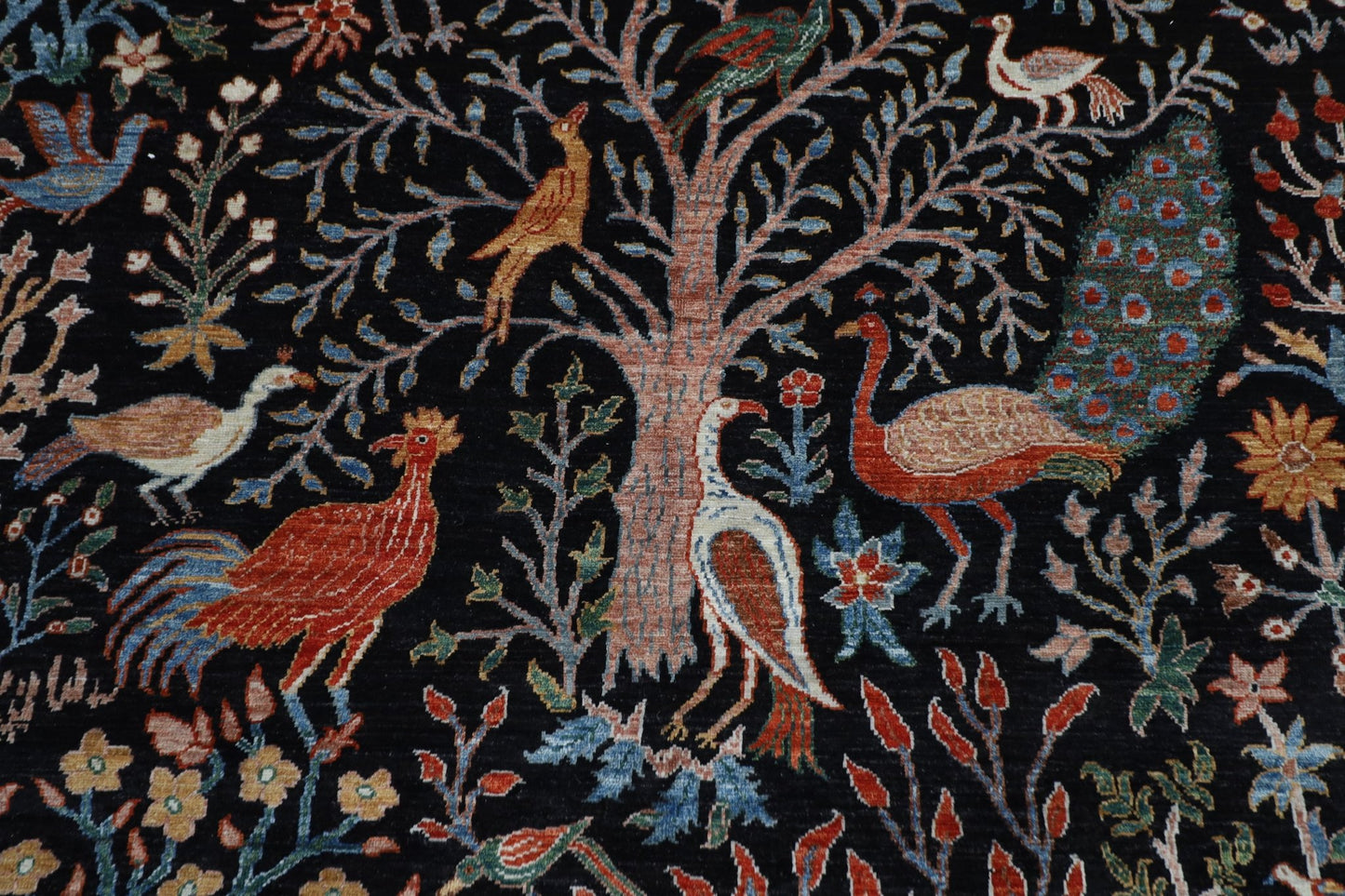 176 x 248 cm | Birds Black Area Rug Afghan Hand Knotted veg Dye Wool carpet - ART WOOL CARPET