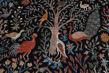 176 x 248 cm | Birds Black Area Rug Afghan Hand Knotted veg Dye Wool carpet - ART WOOL CARPET