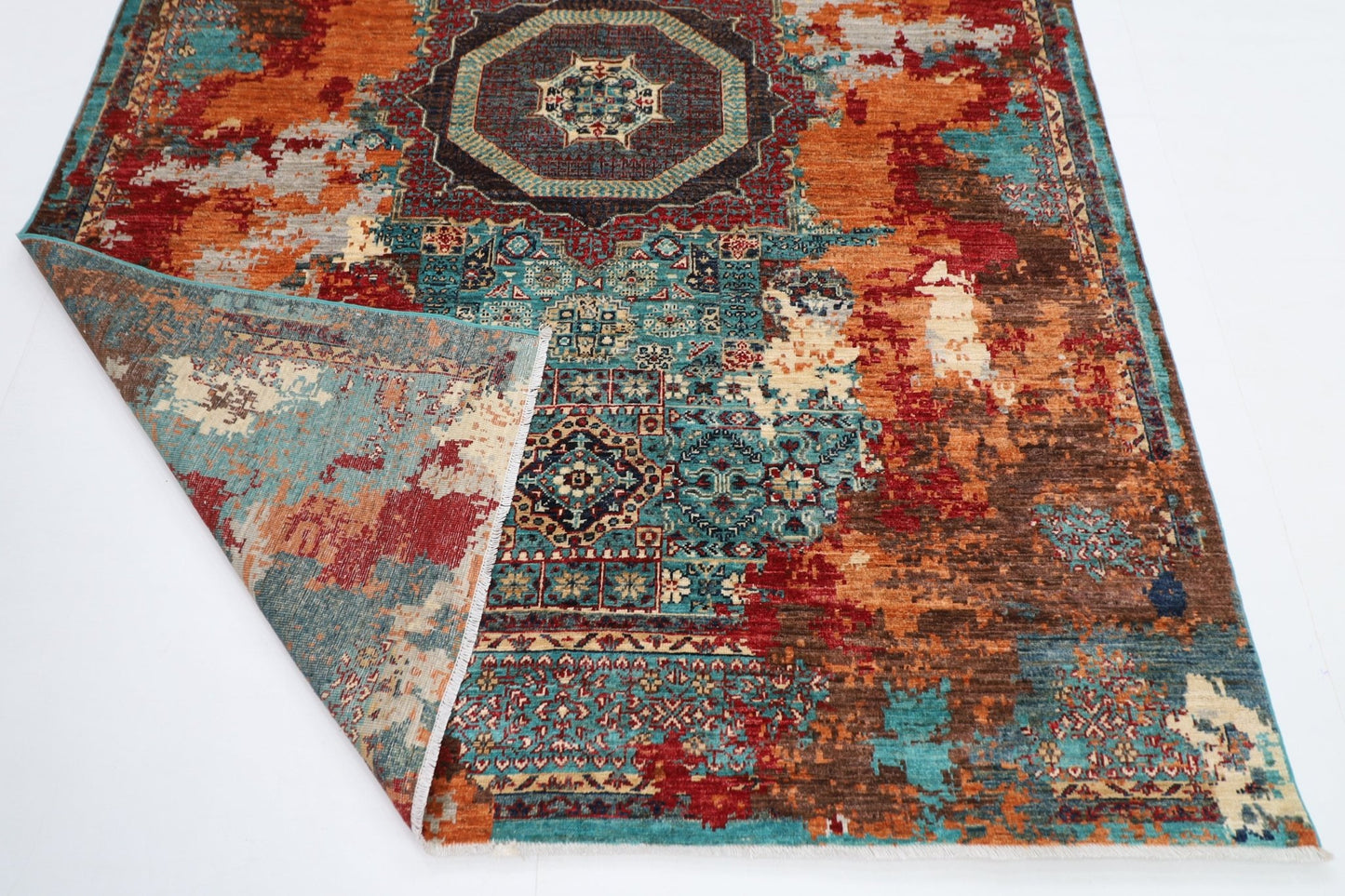 177 x 241 cm | Mamluk Area Rug Afghan Hand Knotted veg Dye Wool carpet - ART WOOL CARPET