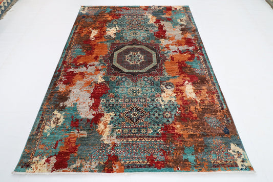 177 x 241 cm | Mamluk Area Rug Afghan Hand Knotted veg Dye Wool carpet - ART WOOL CARPET