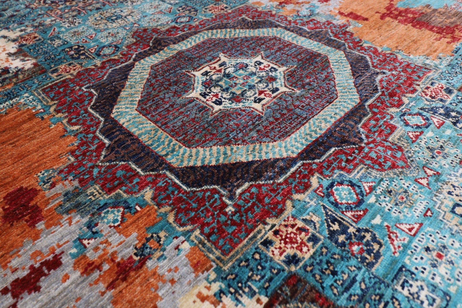 177 x 241 cm | Mamluk Area Rug Afghan Hand Knotted veg Dye Wool carpet - ART WOOL CARPET