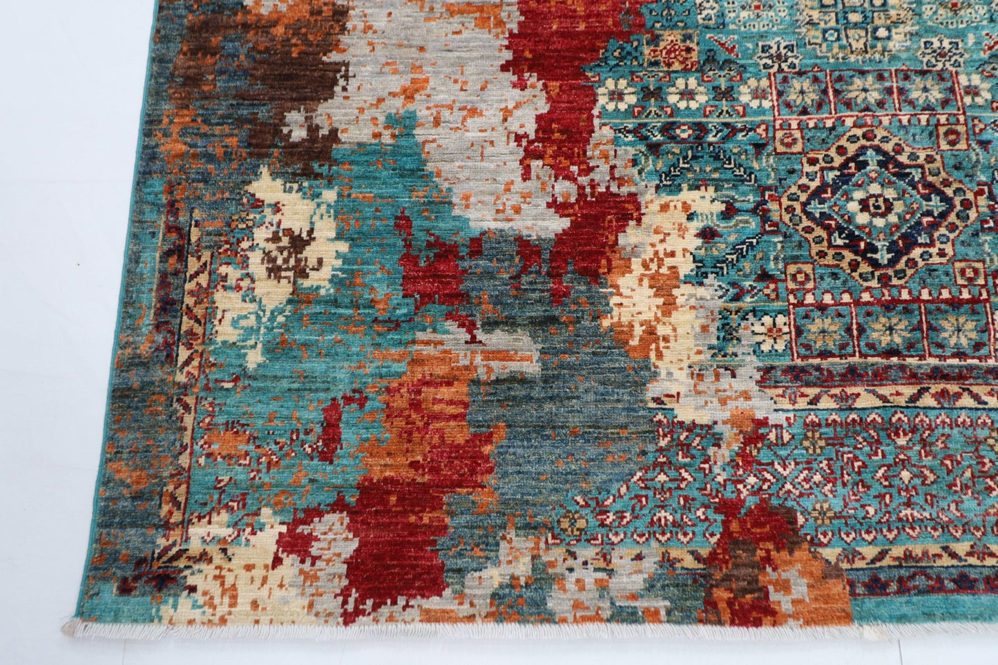 177 x 241 cm | Mamluk Area Rug Afghan Hand Knotted veg Dye Wool carpet - ART WOOL CARPET