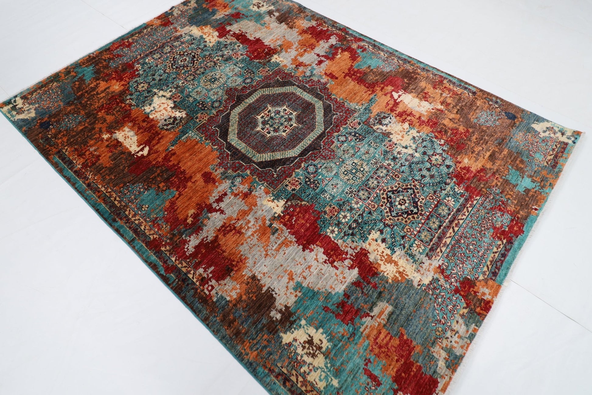 177 x 241 cm | Mamluk Area Rug Afghan Hand Knotted veg Dye Wool carpet - ART WOOL CARPET