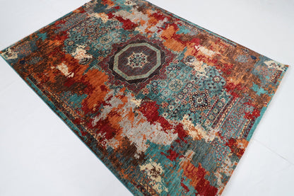 177 x 241 cm | Mamluk Area Rug Afghan Hand Knotted veg Dye Wool carpet - ART WOOL CARPET