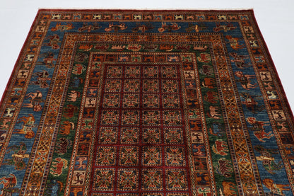177 x 248 cm | Tribal Area Rug Afghan Hand Knotted veg Dye Wool carpet - ART WOOL CARPET
