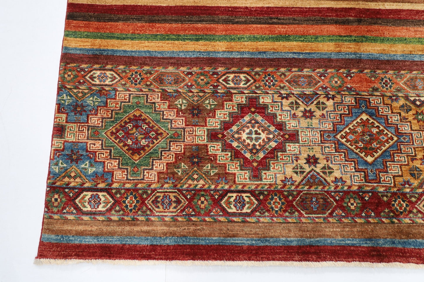 180 x 244 cm | Tribal Red Area Rug Afghan Hand Knotted veg Dye Wool carpet - ART WOOL CARPET