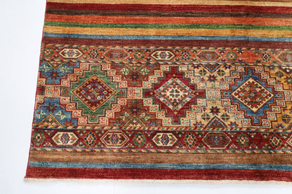 180 x 244 cm | Tribal Red Area Rug Afghan Hand Knotted veg Dye Wool carpet - ART WOOL CARPET